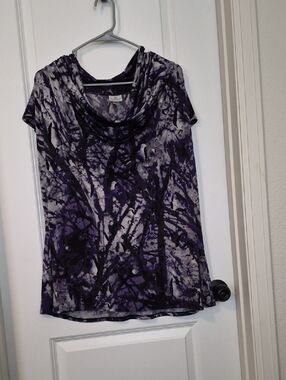 Cowl Neck Abstract Print Top in Purple and Black